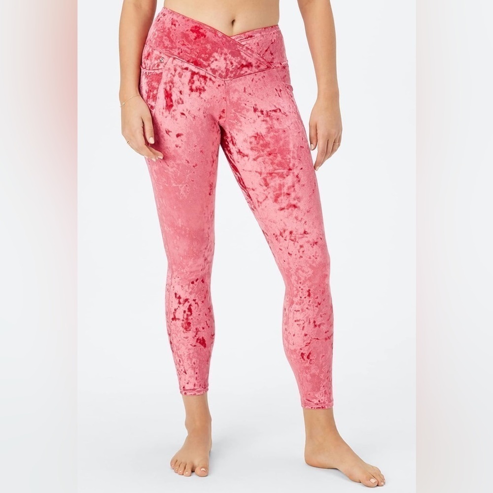 Fabletics Womens Crushed Velour Crossover Leggings in‎ Strawberry Red Size 2X